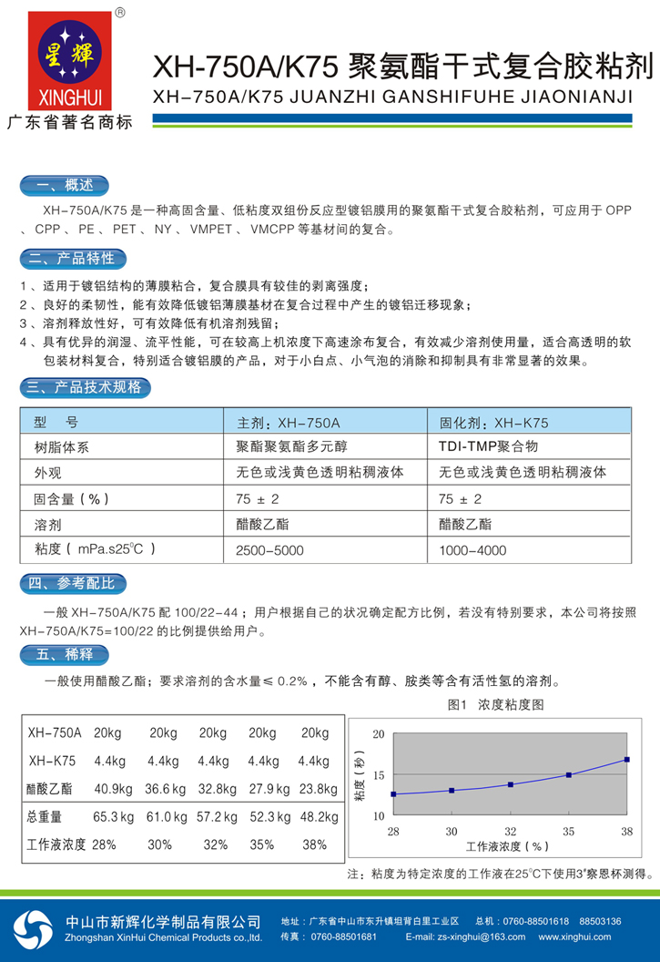 XH-750A/K75聚氨酯干式复合胶粘剂